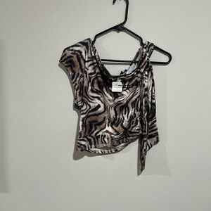 Stylish Zebra Print One-Shoulder Top With Matching Pants